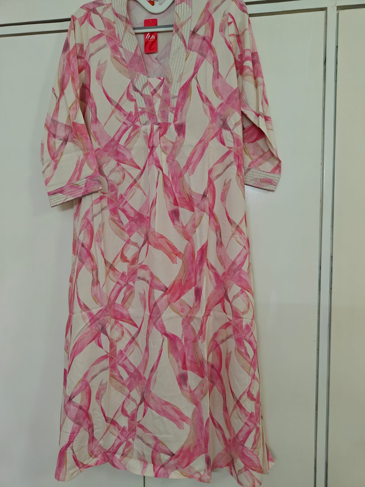 Pink Brushstroke Print Kurta Set, pink