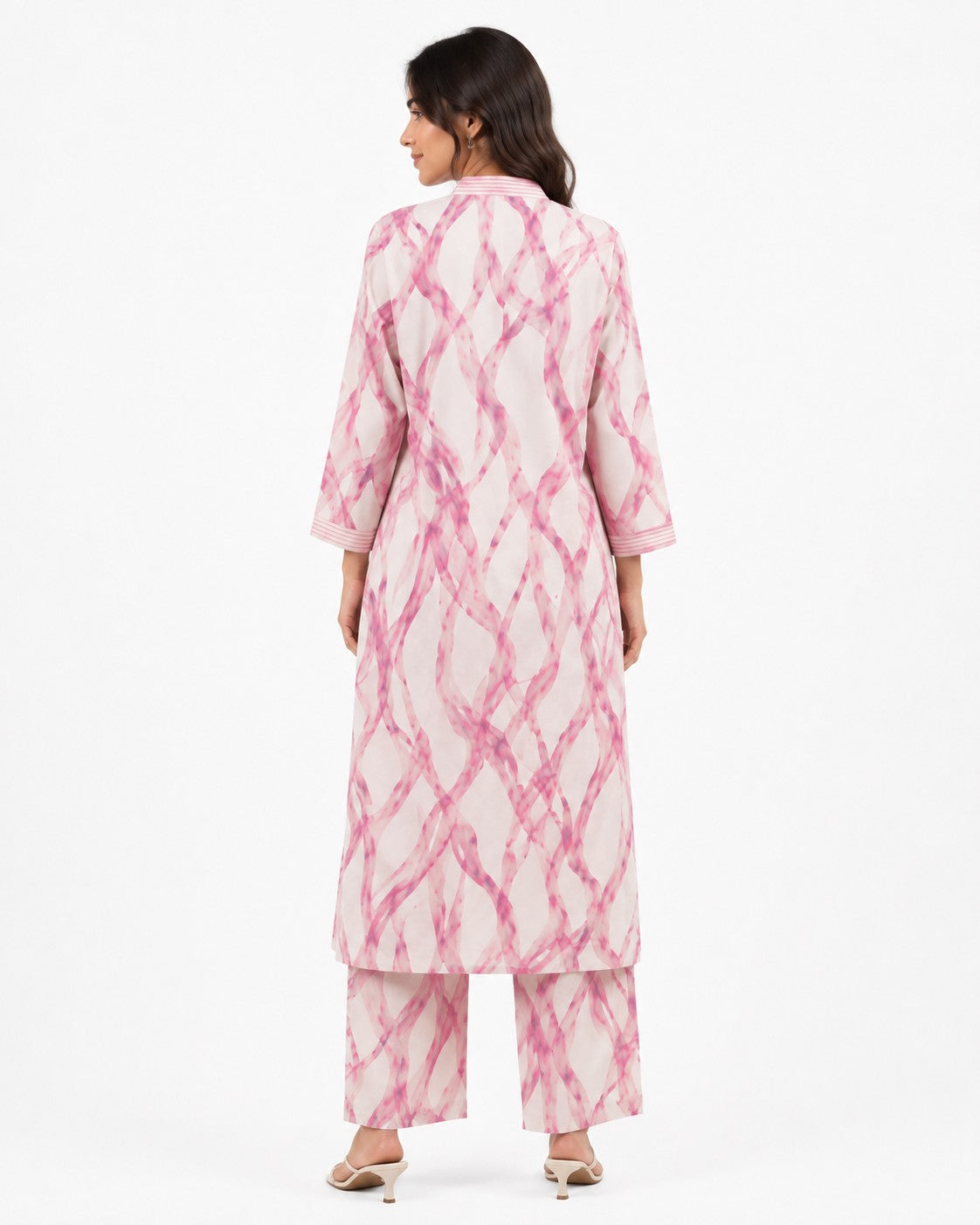 Pink Brushstroke Print Kurta Set - view 4