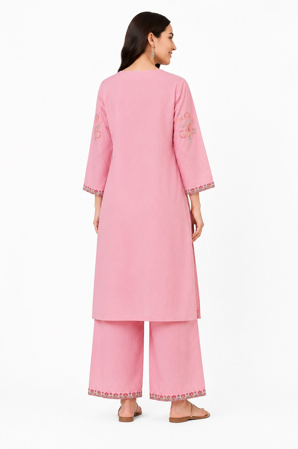 Pink Embroidered Kurta Set - view 3