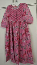 Pink Floral Print Yoke Kurta Set, pink