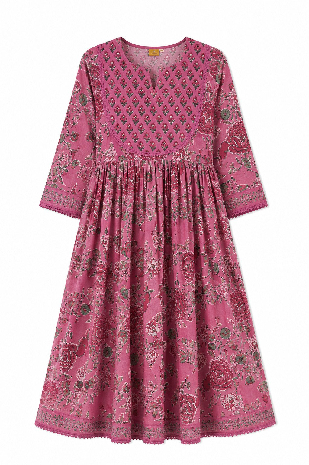 Pink Floral Print Yoke Kurta Set - view 3