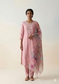 Pink Organza-Dupatta 3-Piece Set, pink