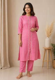 Pink Solid Co-ord Set, pink