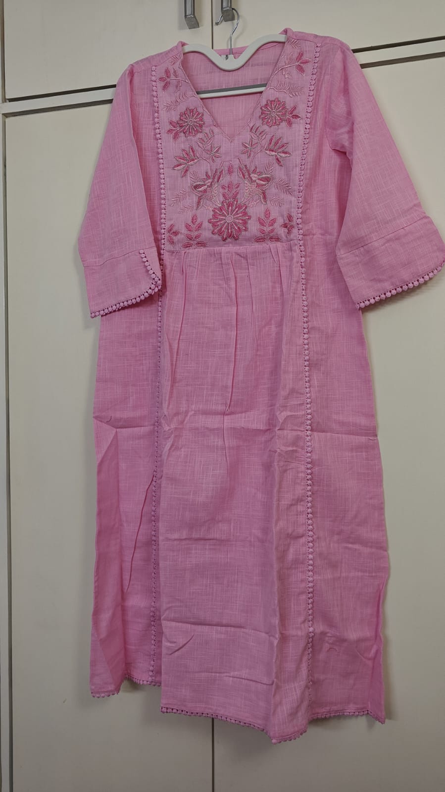 Pink Tonal Embroidered Kurta Set, pink