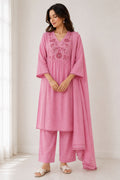 Pink Tonal Embroidered Kurta Set - view 4