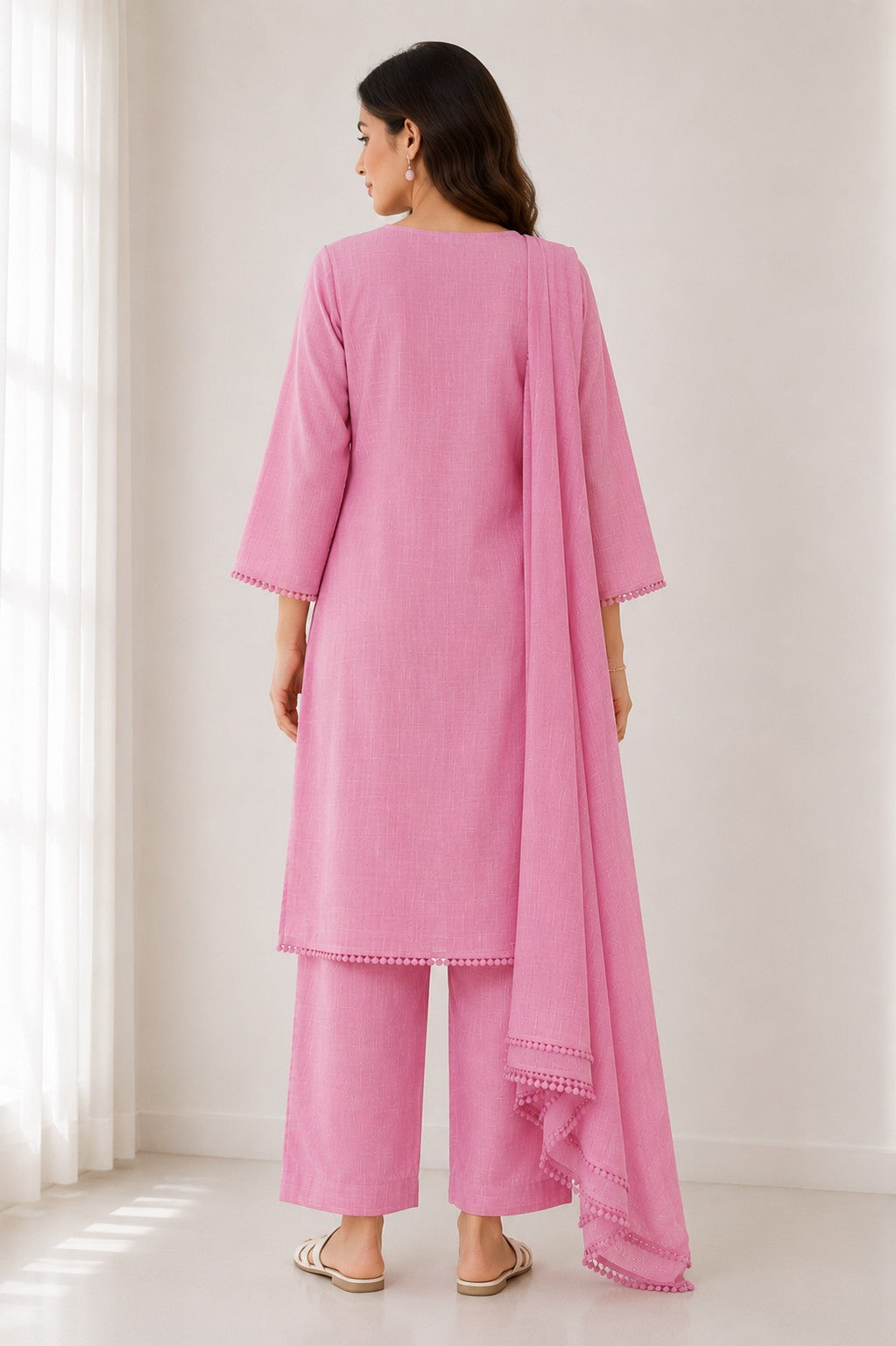 Pink Tonal Embroidered Kurta Set - view 5