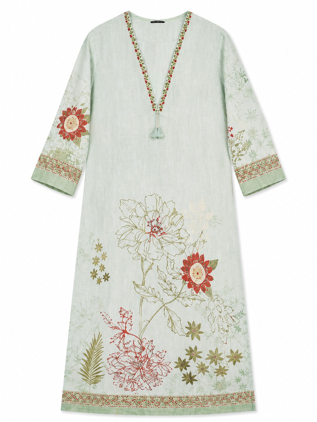 Pista Floral Embroidered Kurta