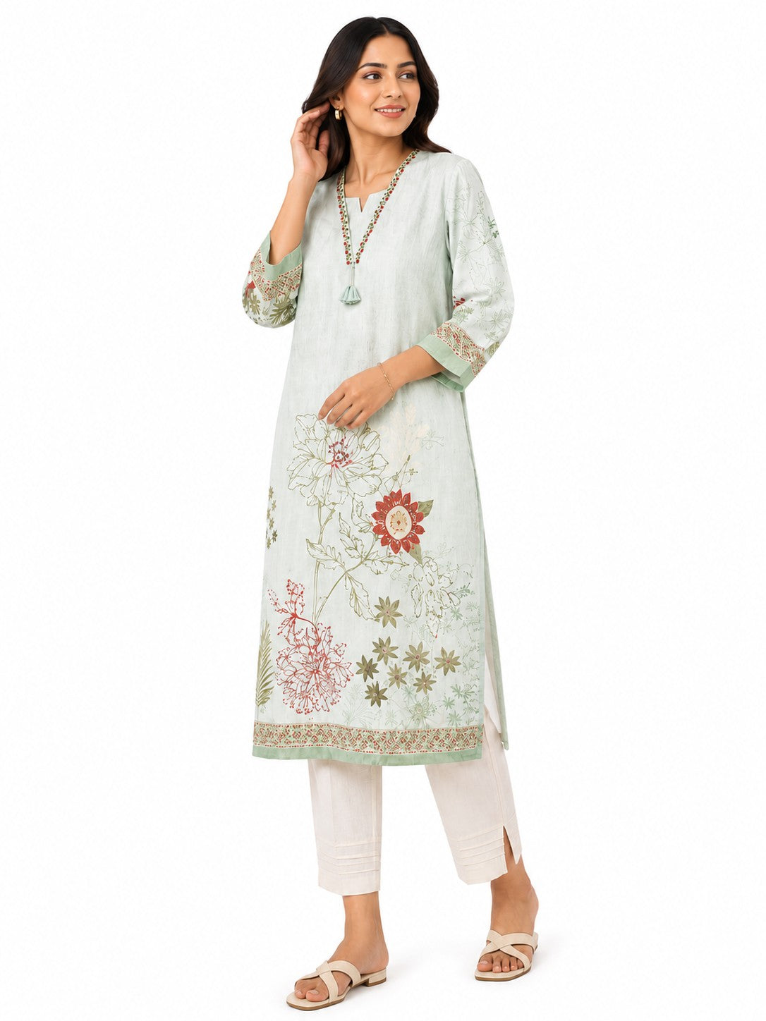 Pista Floral Embroidered Kurta - view 2