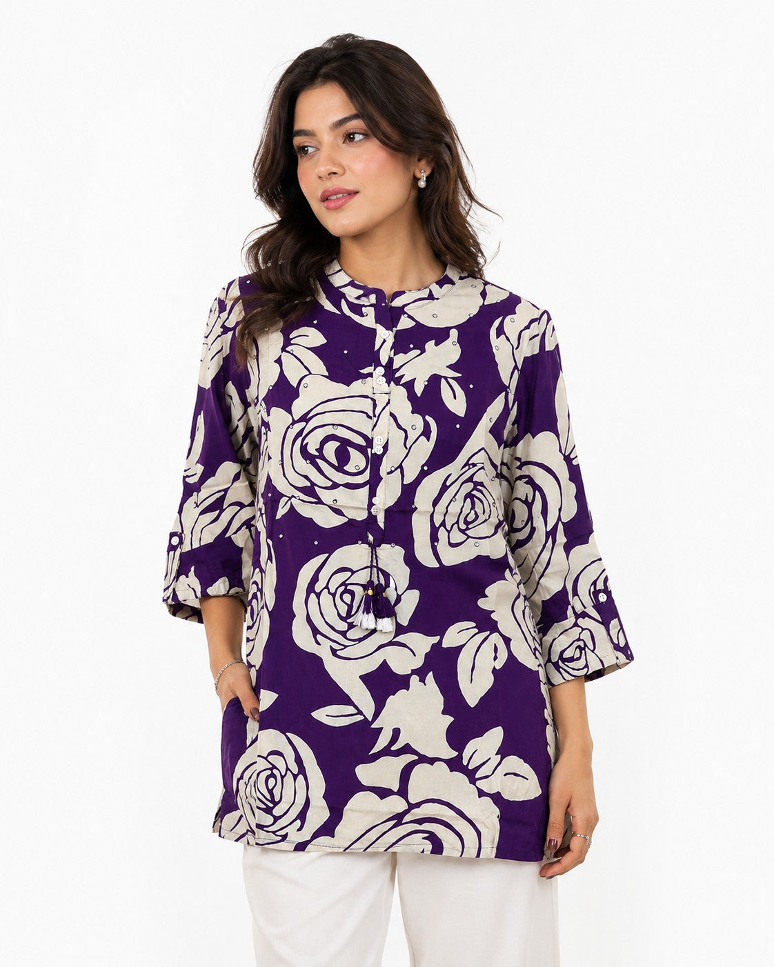 Purple Rose Print Top - view 2