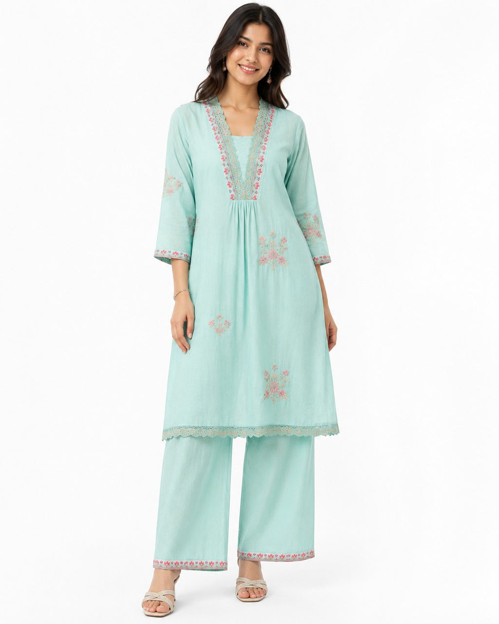 Rama Green Embroidered Kurta Set - view 2