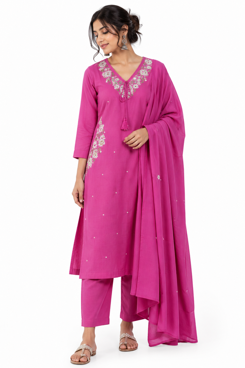 Rani Pink Embroidered Kurta Set - view 2