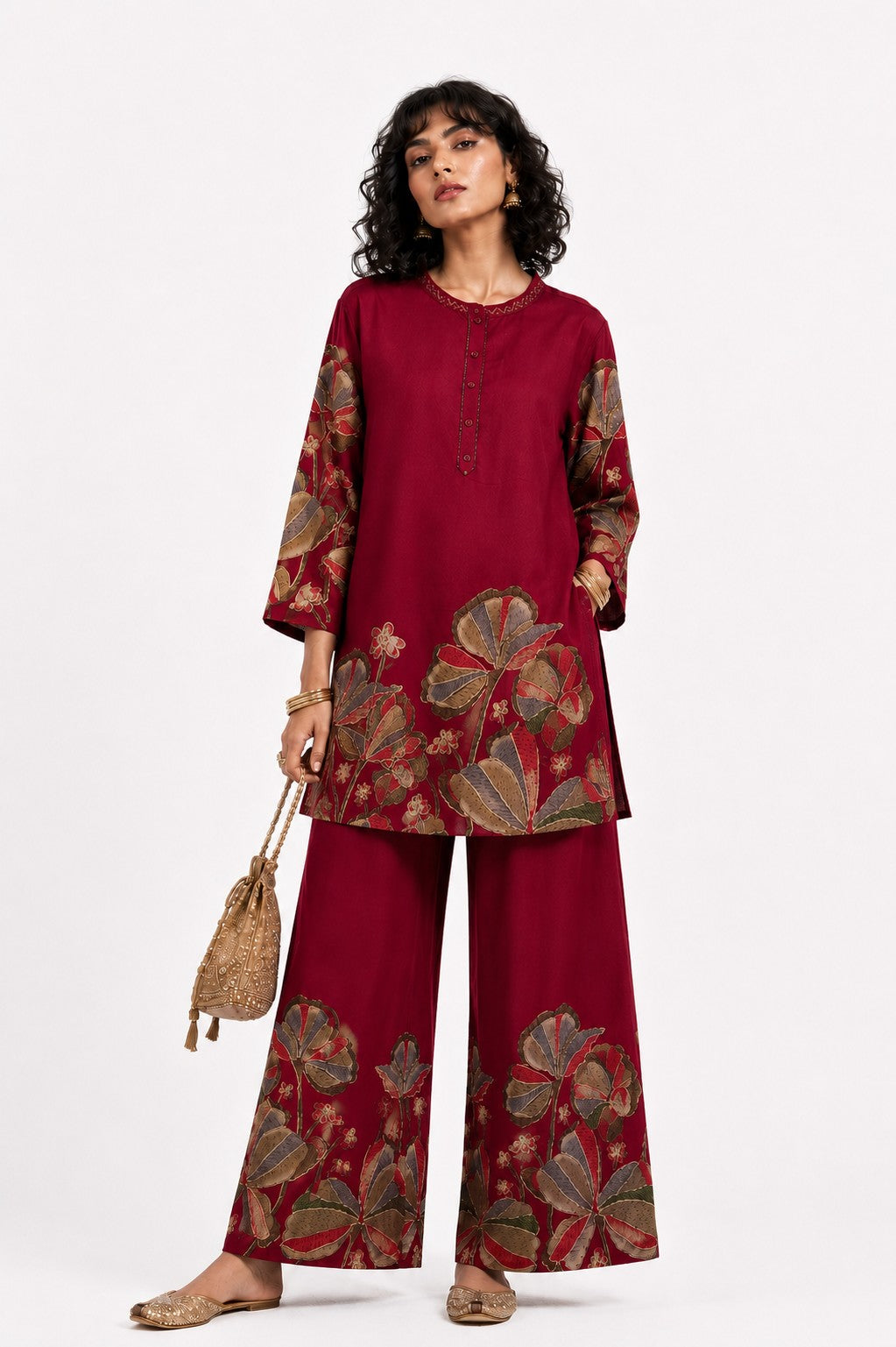 Red Butterfly Floral Kurta Set