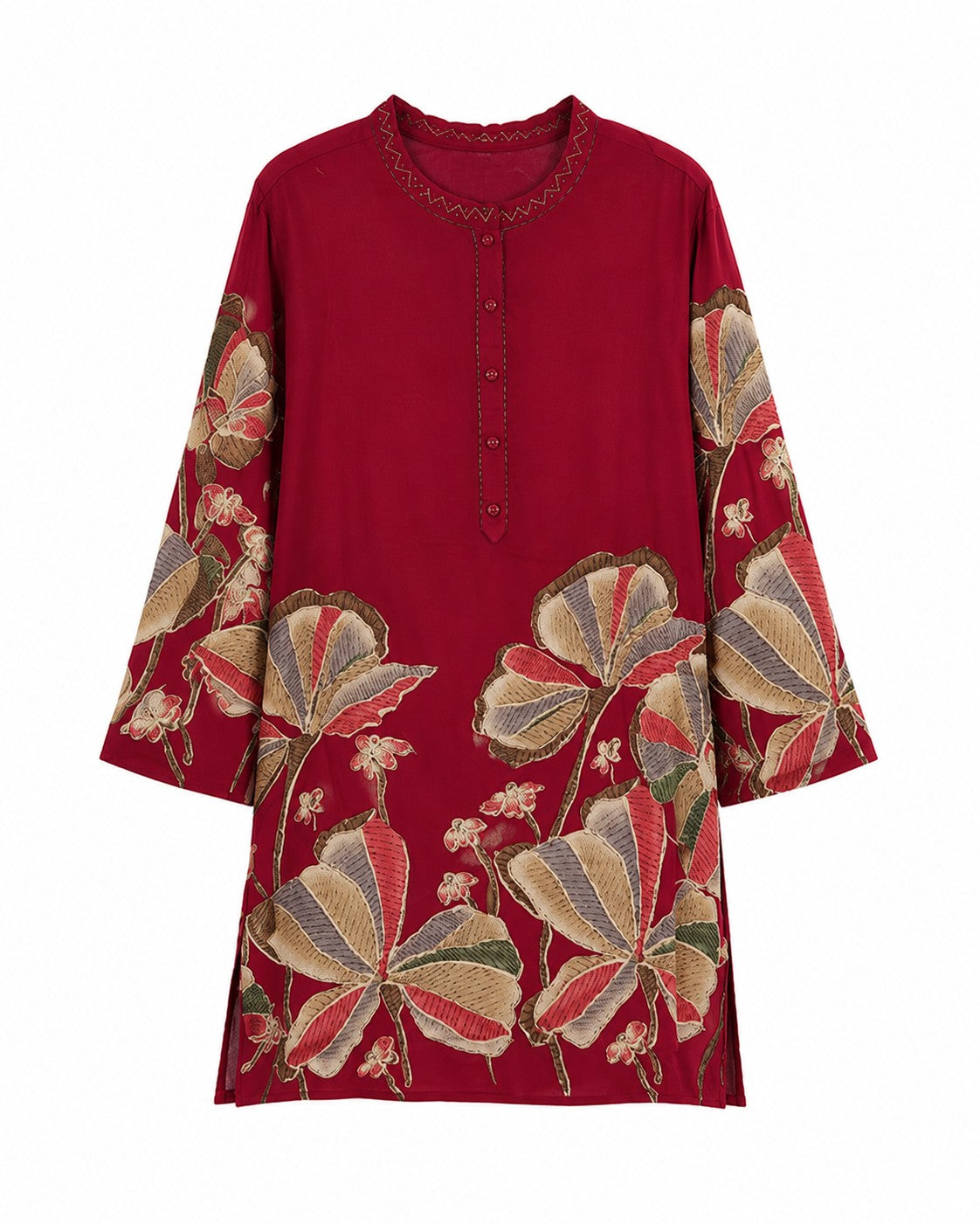 Red Butterfly Floral Kurta Set - view 2