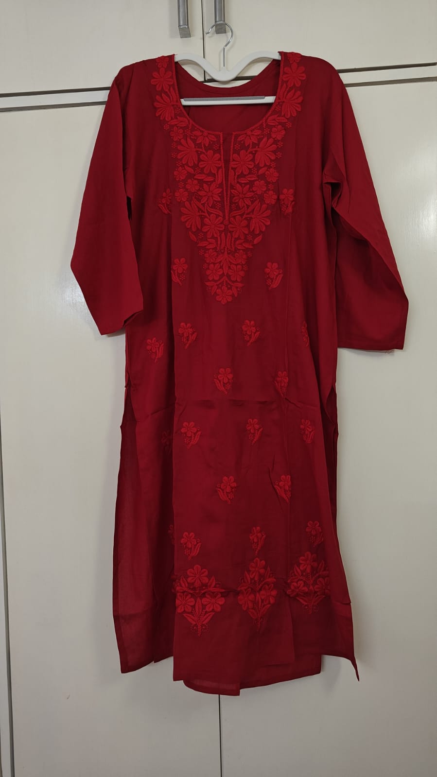 Red Chikankari Kurta, red