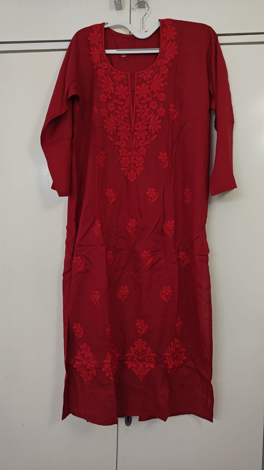 Red Chikankari Kurta, red - view 2
