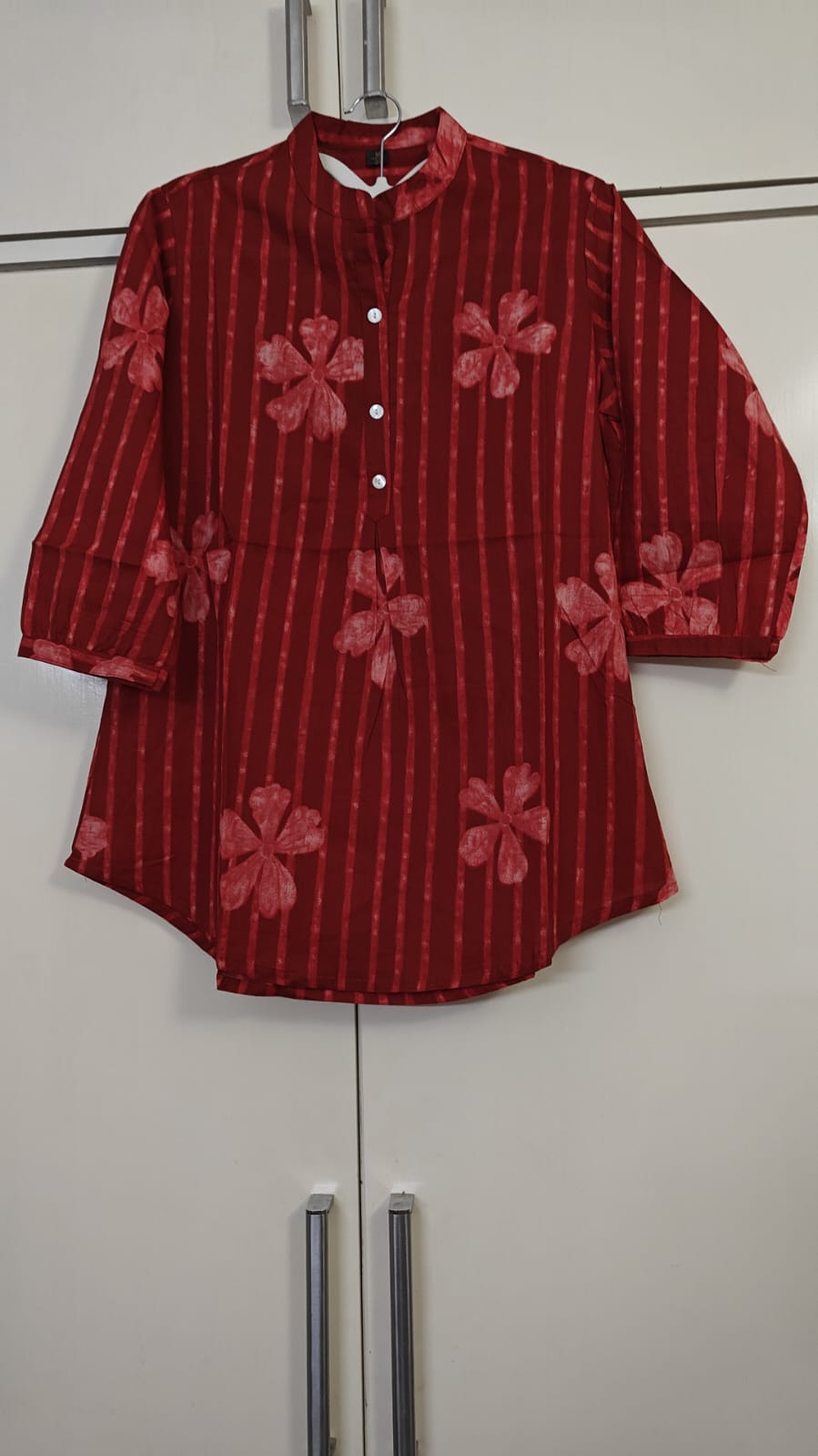 Red Floral Schiffli Kurti, red