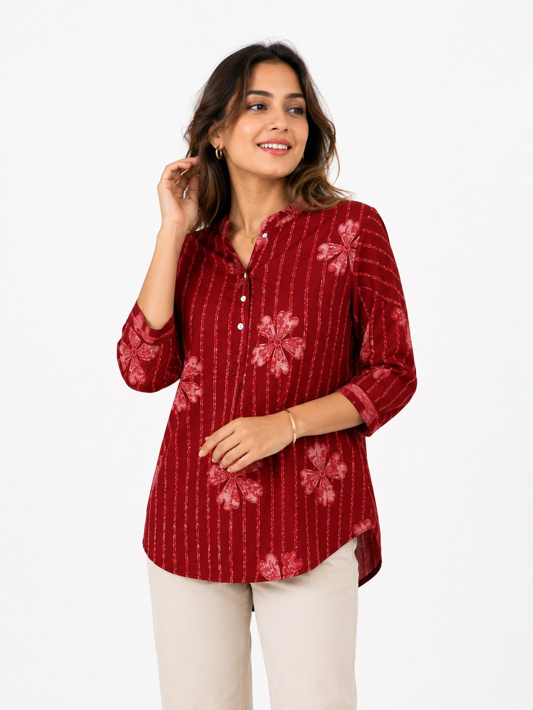 Red Floral Schiffli Kurti - view 2