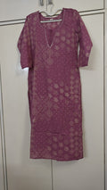 Rose Pink Tonal Print Kurta Set, pink