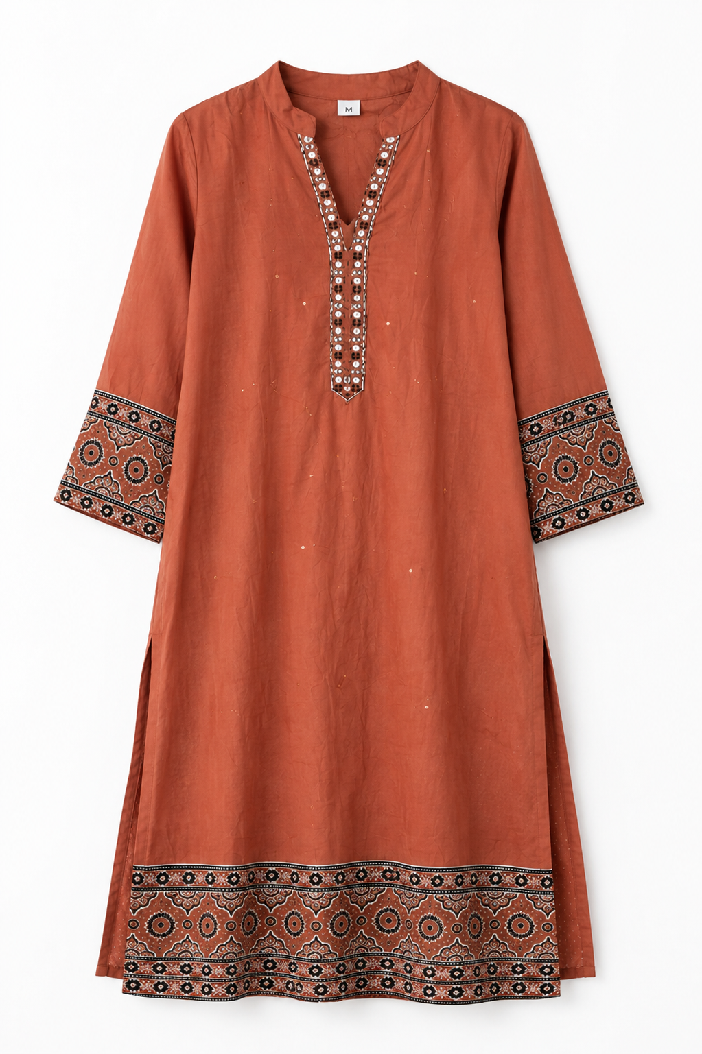 Rust Ajrakh Print Kurta Set, rust