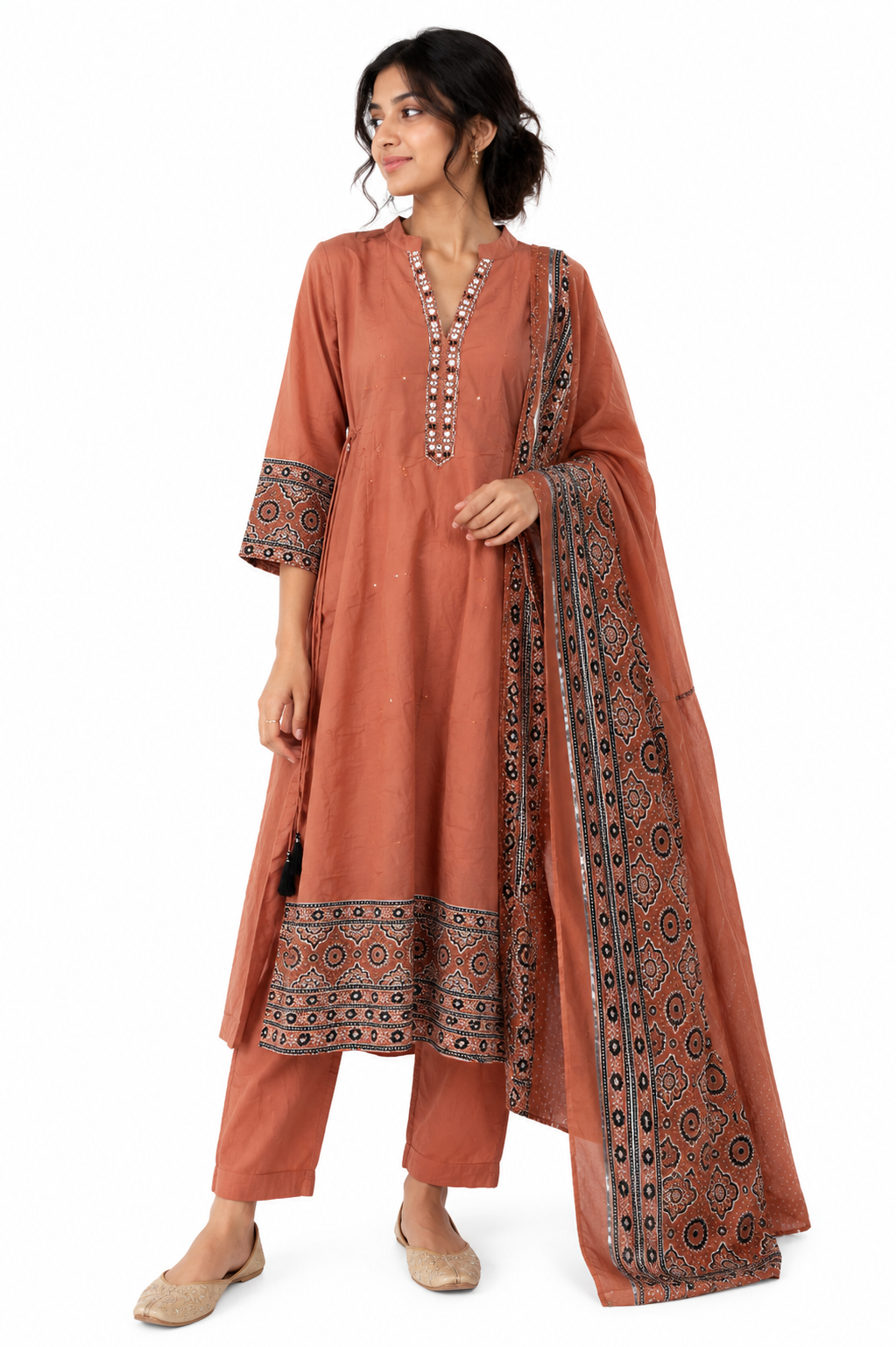 Rust Ajrakh Print Kurta Set - view 4
