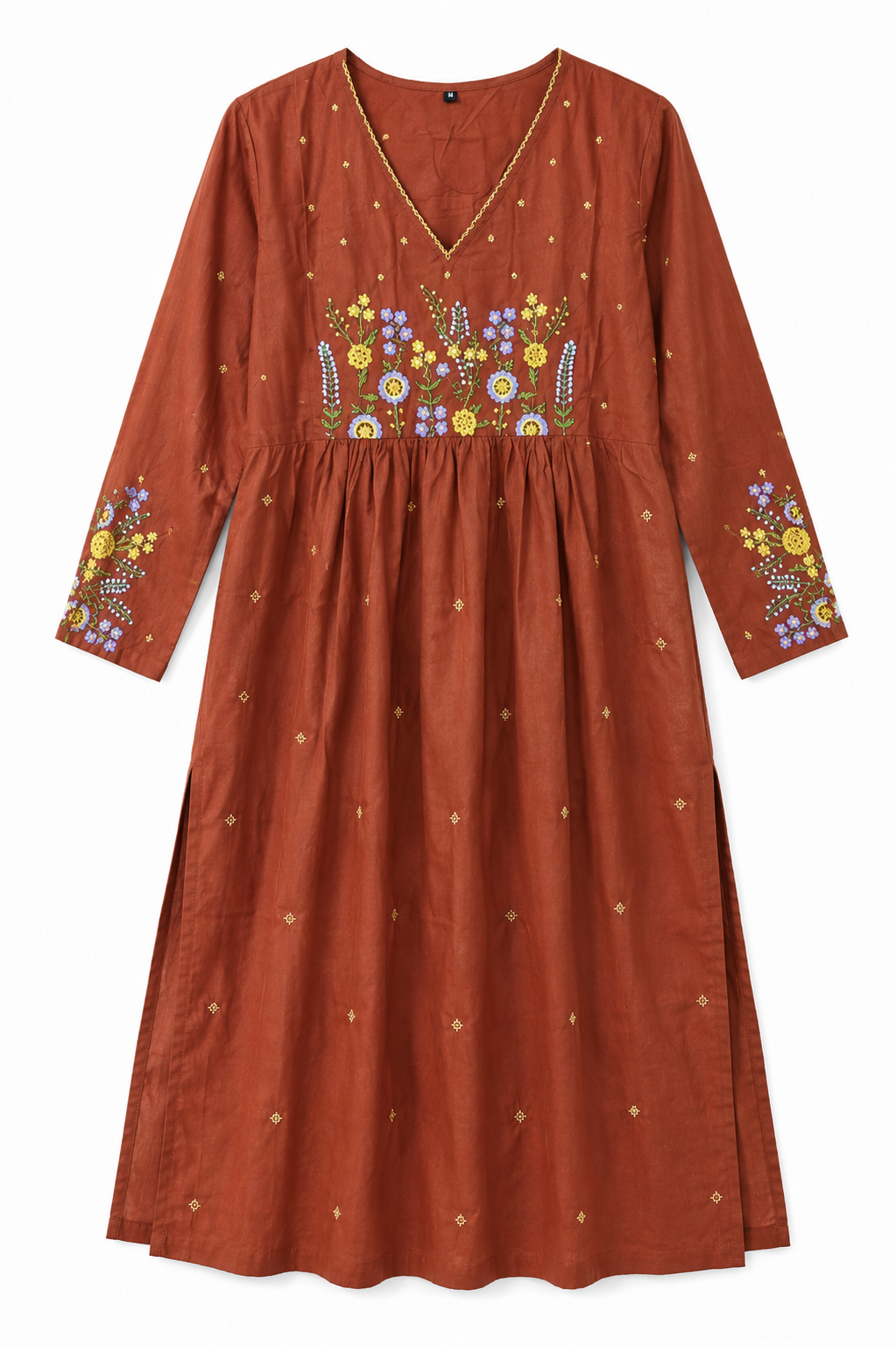 Rust Orange Embroidered Kurta Set - view 2