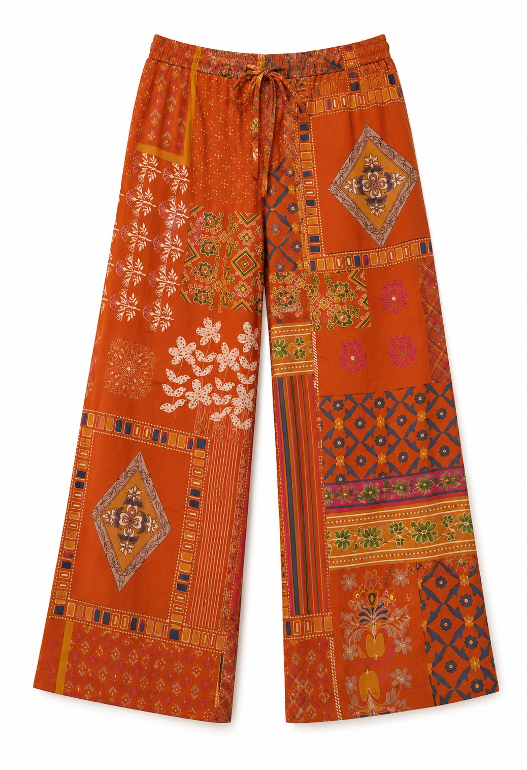 Rust Patchwork Print Kurta Set