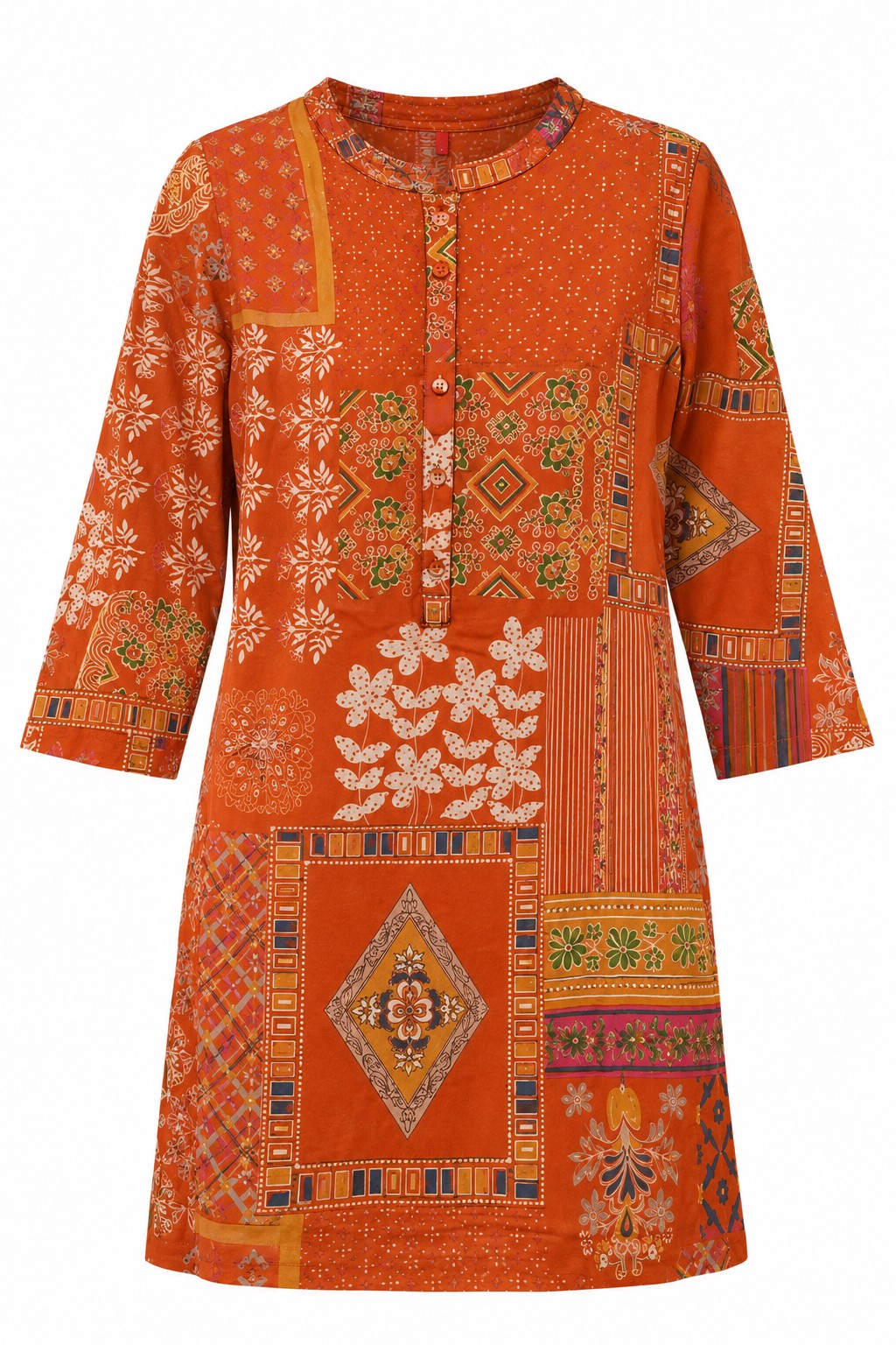 Rust Patchwork Print Kurta Set - view 2