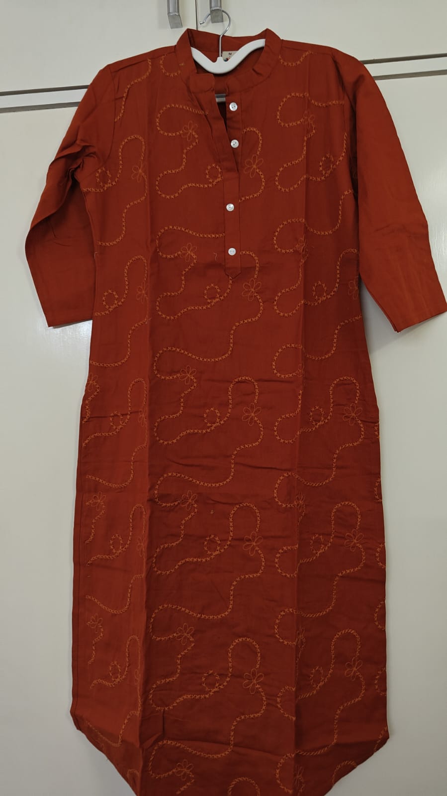 Rust Tonal Embroidered Kurta, rust