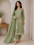 Sage Embroidered Dress Material Set, green