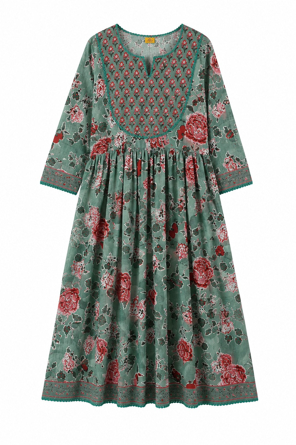 Sage Floral Print Gathered Kurta Set