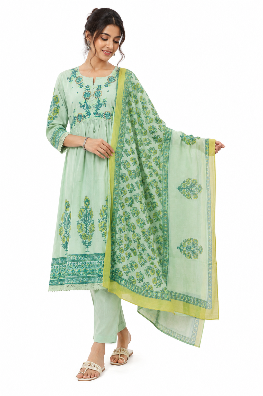 Sage Green Embroidered Kurta Set - view 4