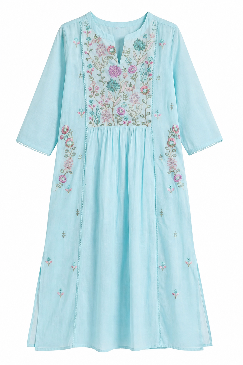 Sky Blue Embroidered Kurta Set, blue