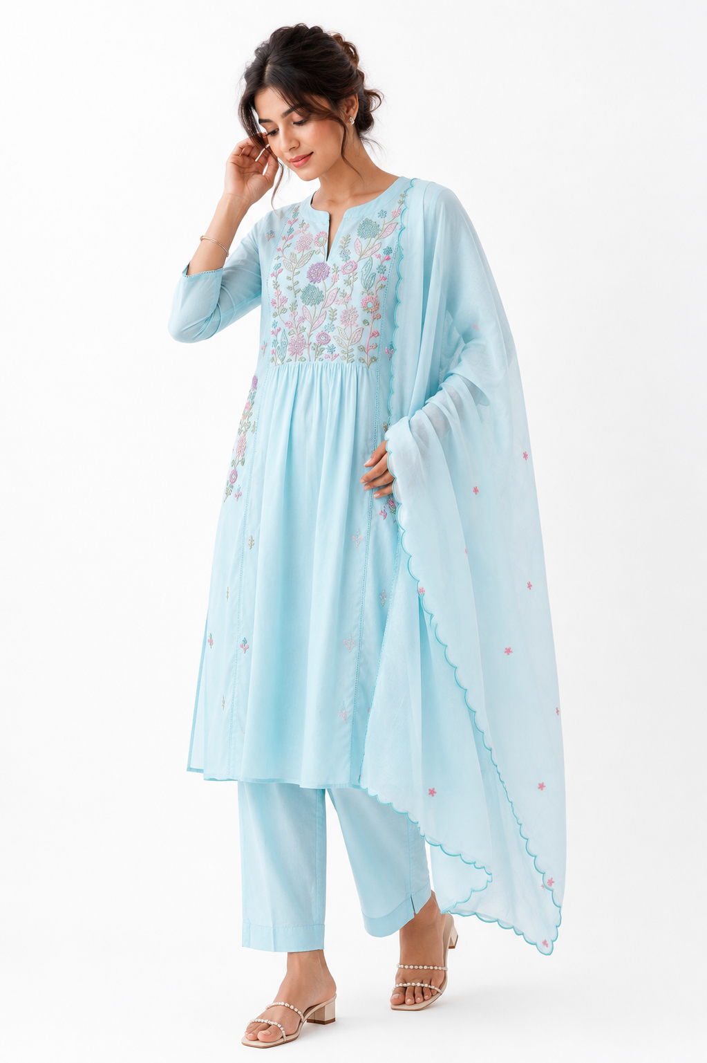 Sky Blue Embroidered Kurta Set - view 4