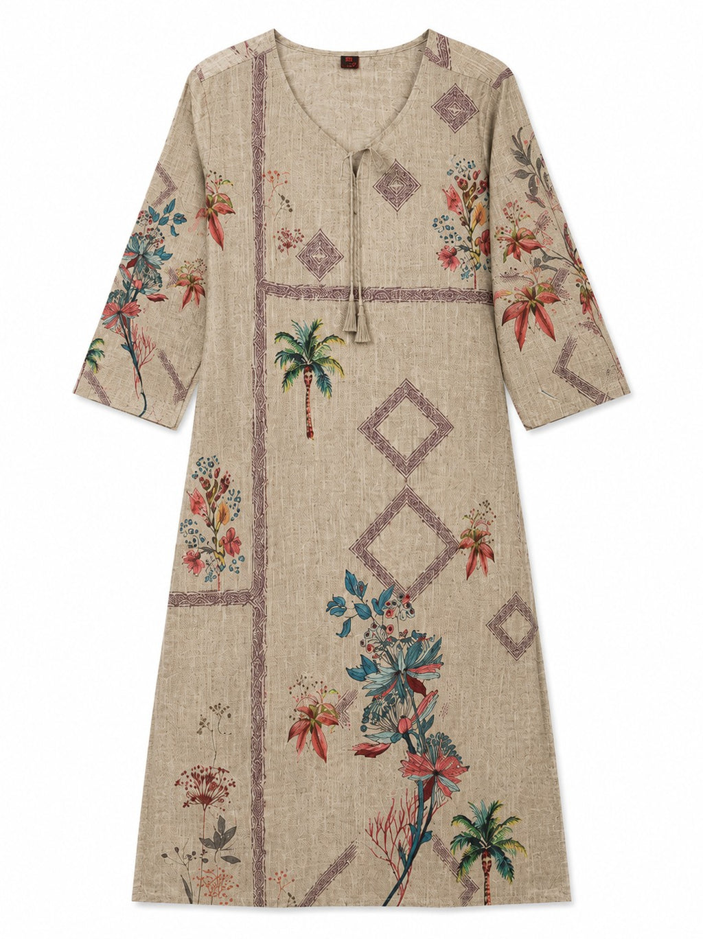 Taupe Printed & Embroidered Kurta