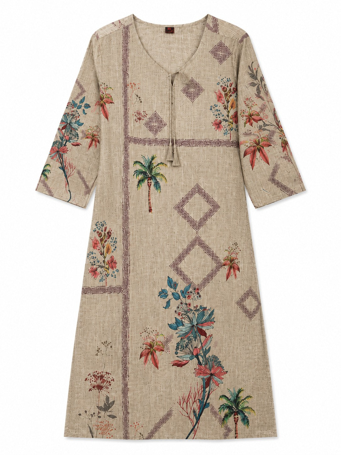Taupe Printed & Embroidered Kurta
