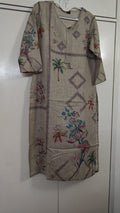Taupe Printed & Embroidered Kurta, beige