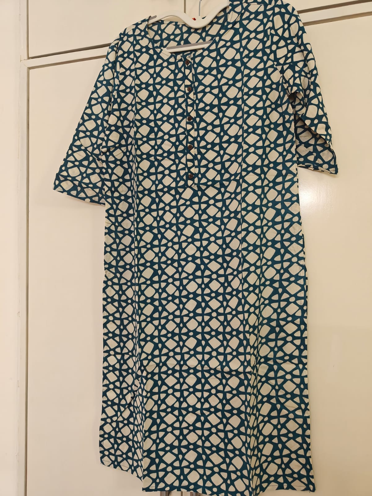 Teal Geometric Print Kurti, teal
