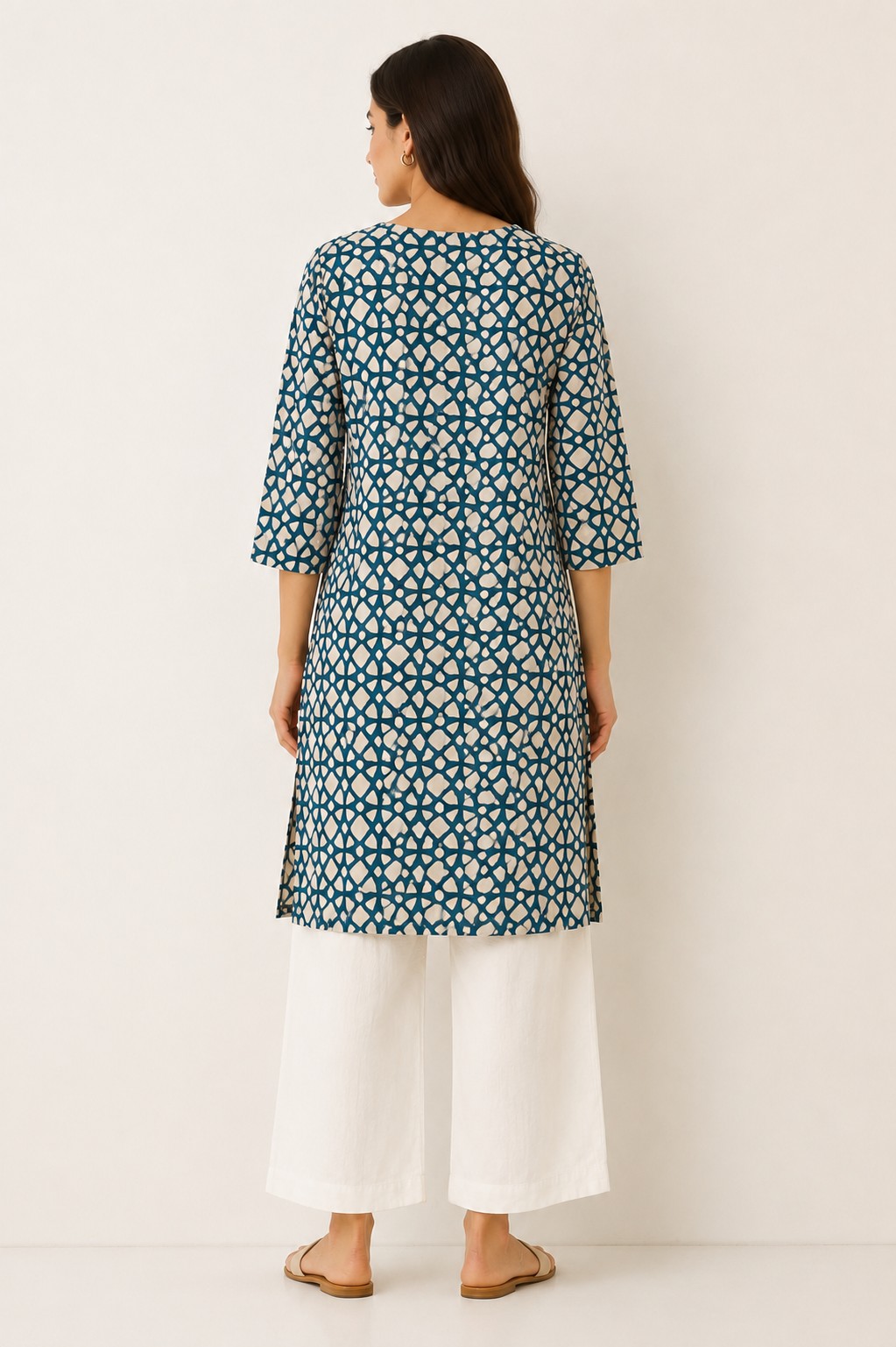 Teal Geometric Print Kurti - view 3