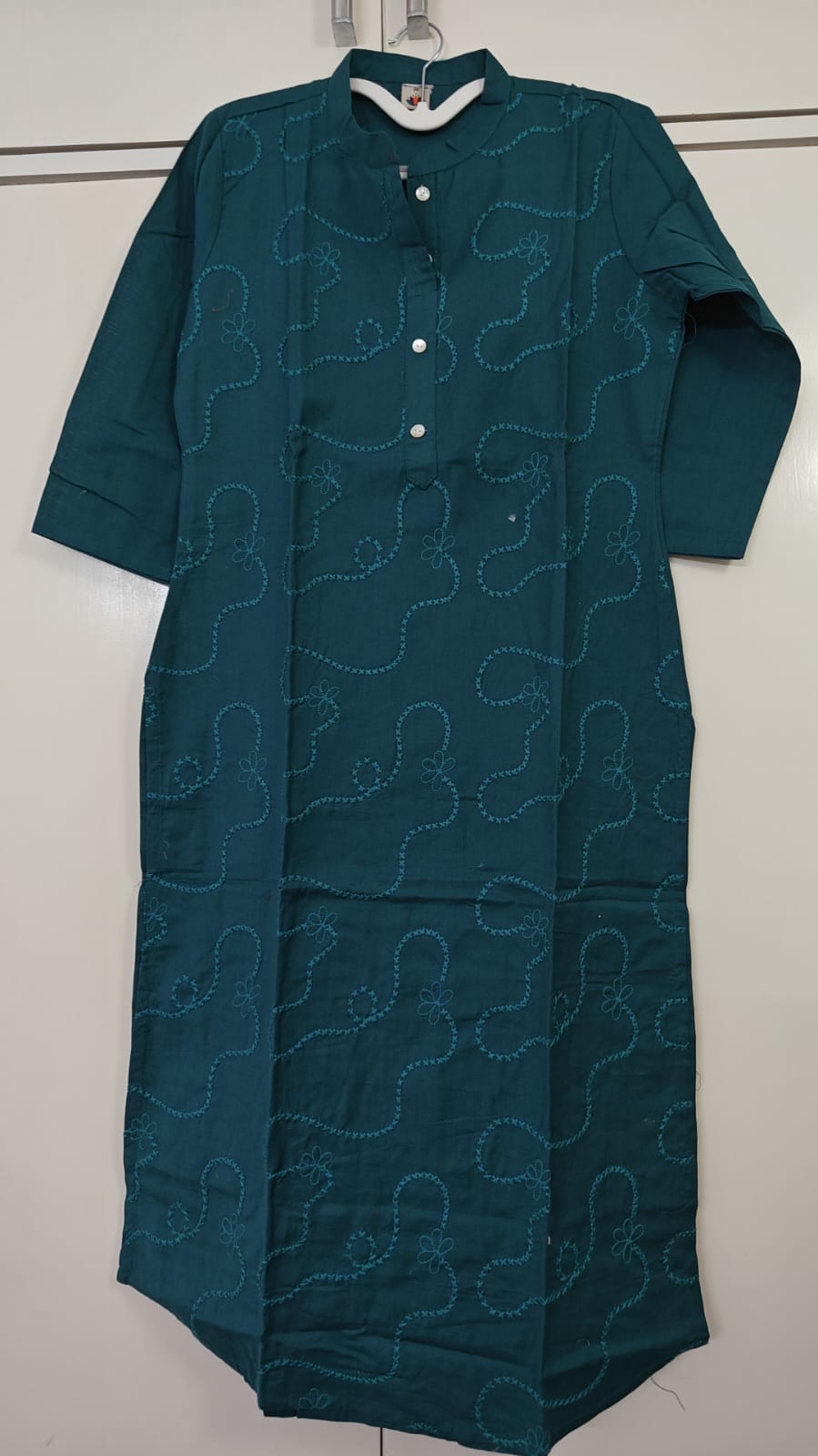 Teal Tonal Embroidered Kurta, teal