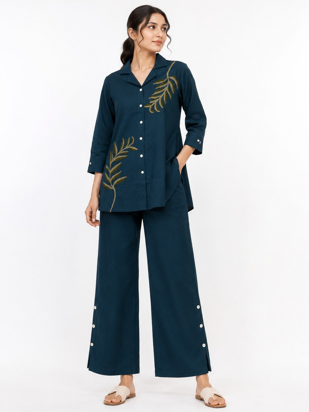 Teal Vine Embroidered Kurta Set - view 2