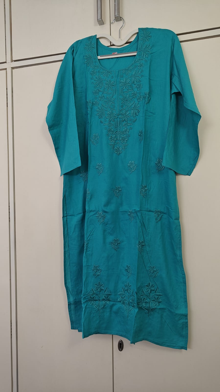 Turquoise Chikankari Kurta, teal