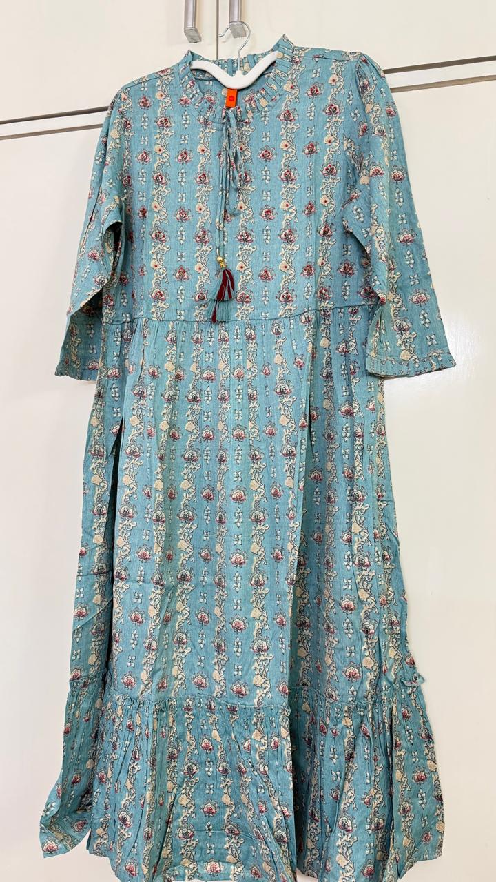 Turquoise Tiered Long Kurta, teal