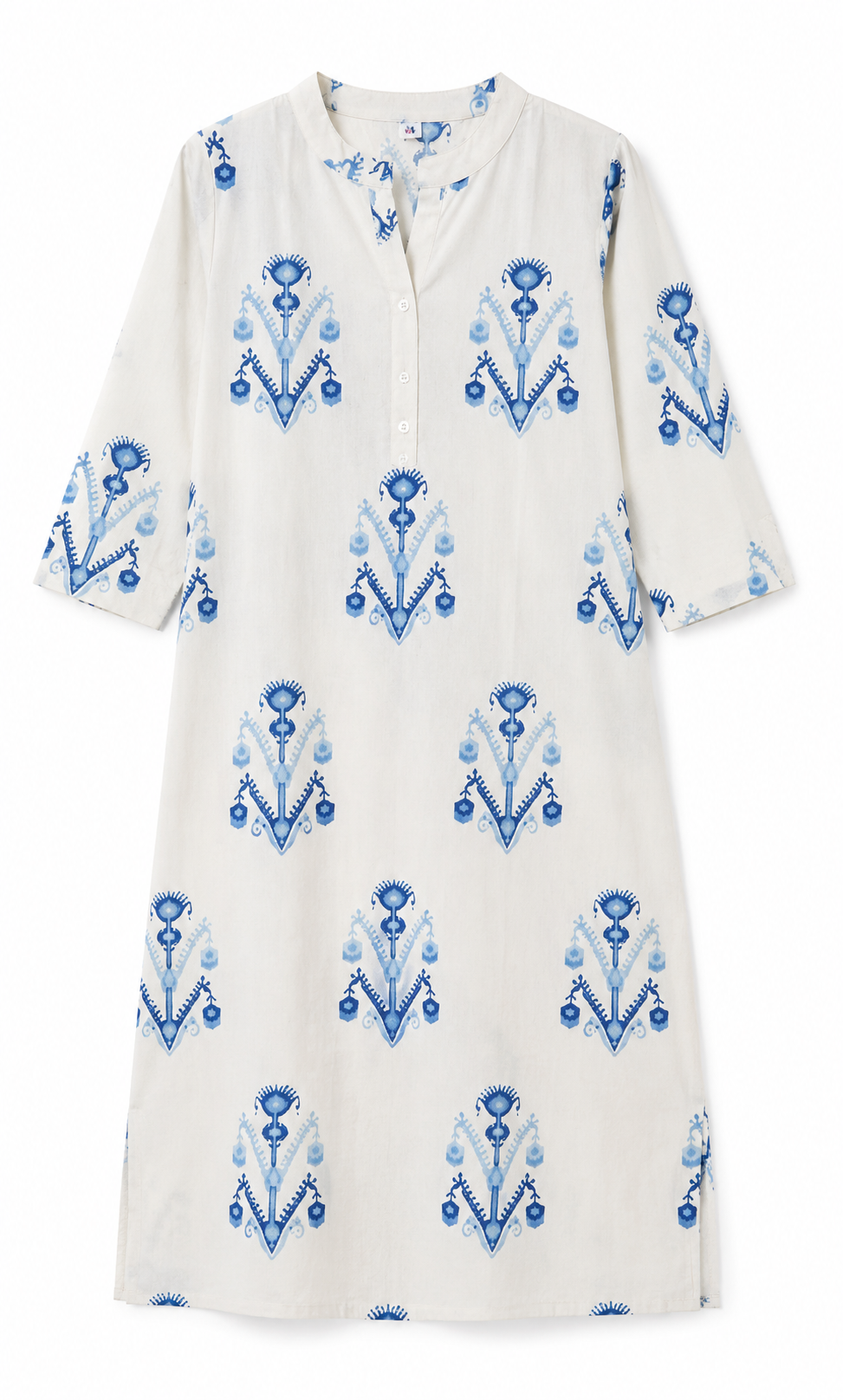 White Blue Booti Print Kurta Set, white