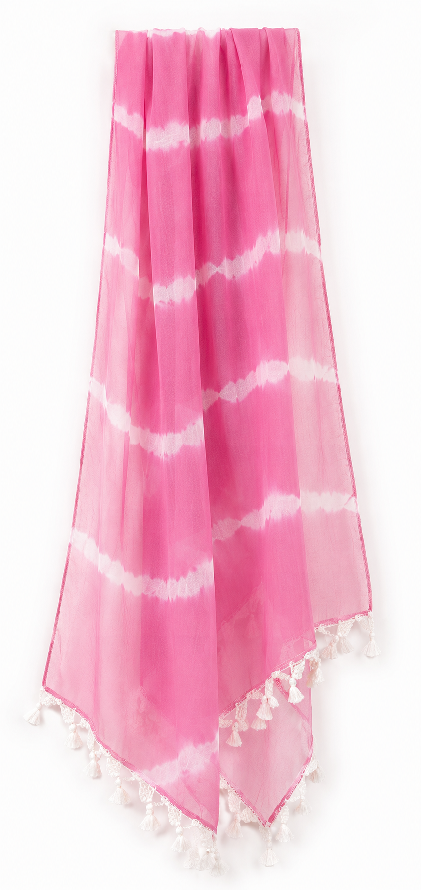 White Floral Applique Kurta Set with Tie-Dye Dupatta - view 4