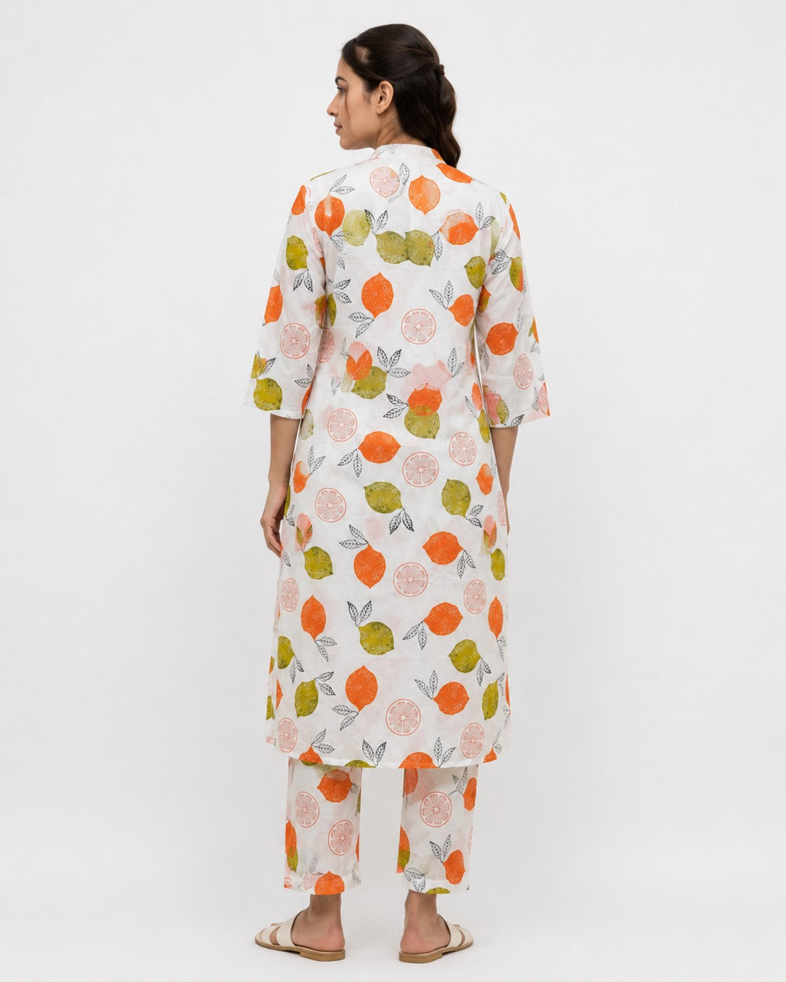 White Fruit Print Kurta Set