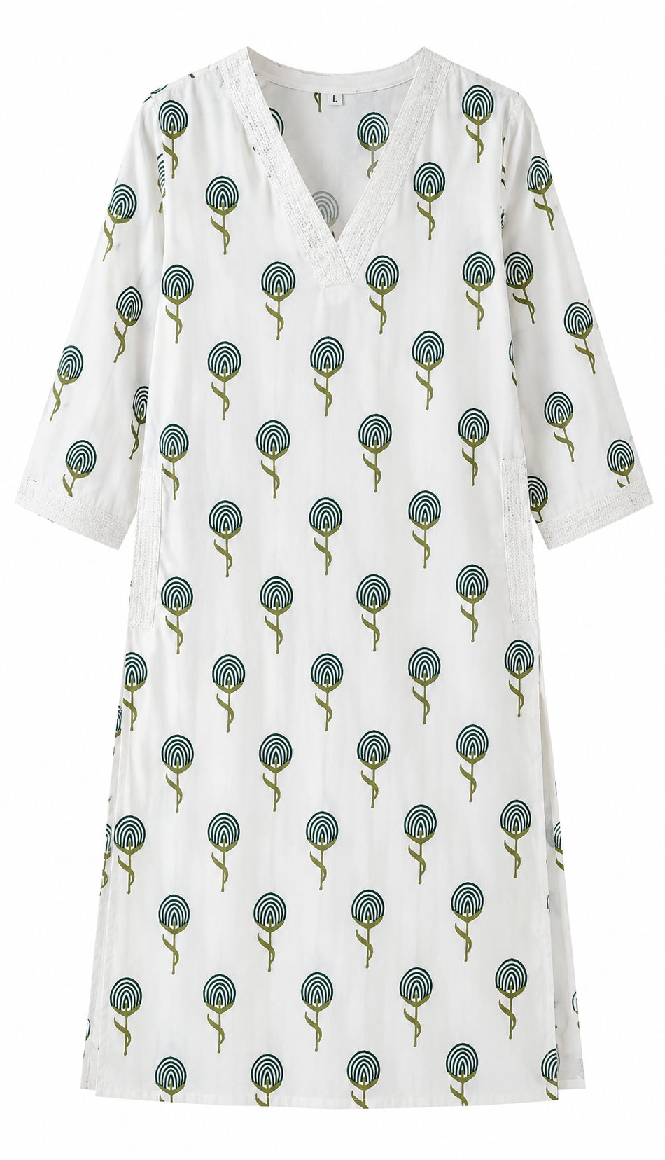 White Green Booti Print Kurta - view 2
