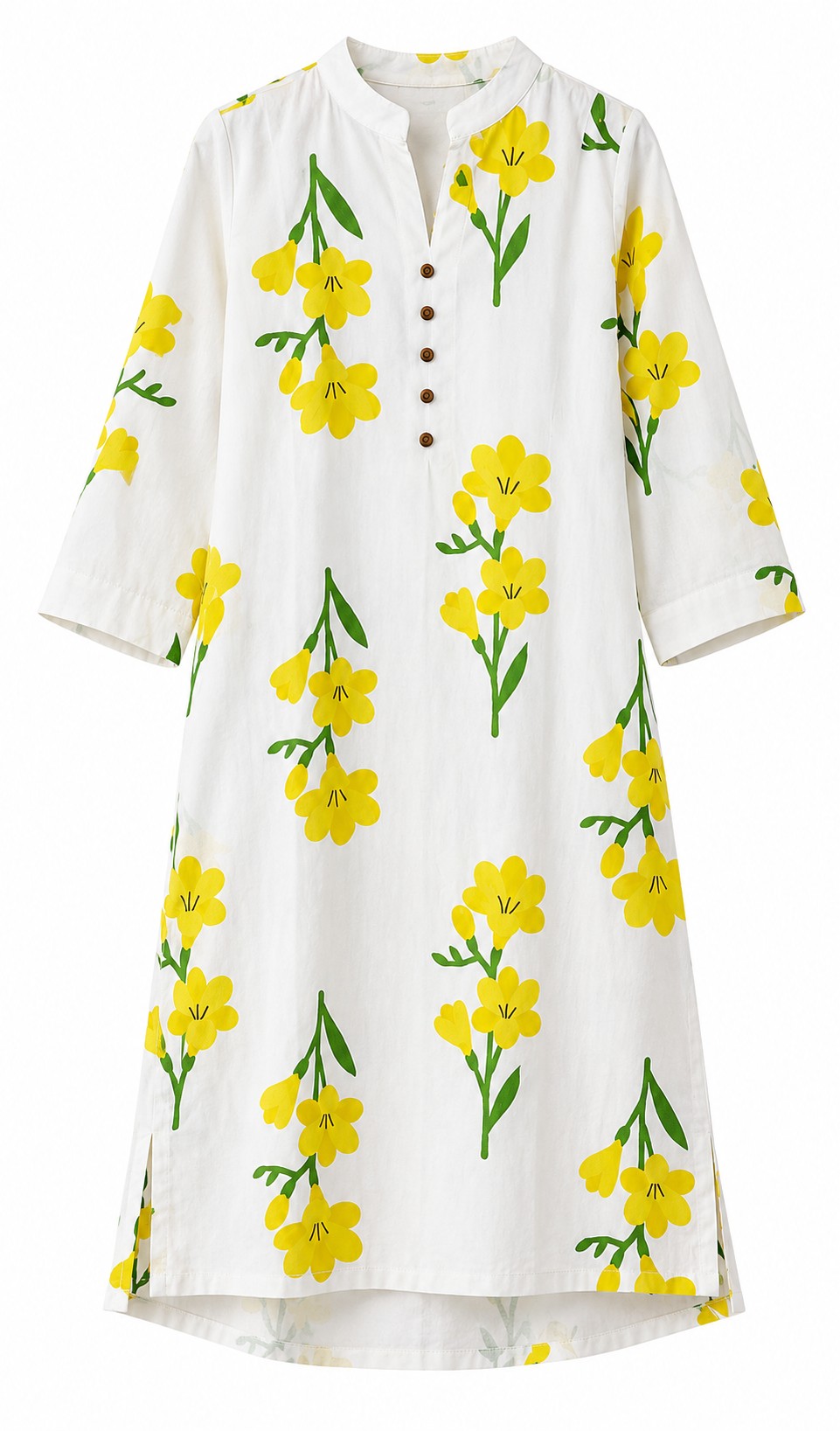 White & Yellow Daisy Print Kurta Set