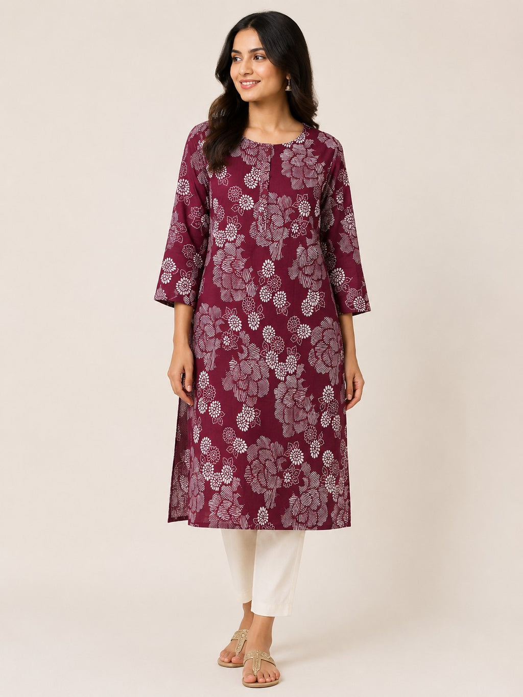 Wine Tonal Floral Kurta