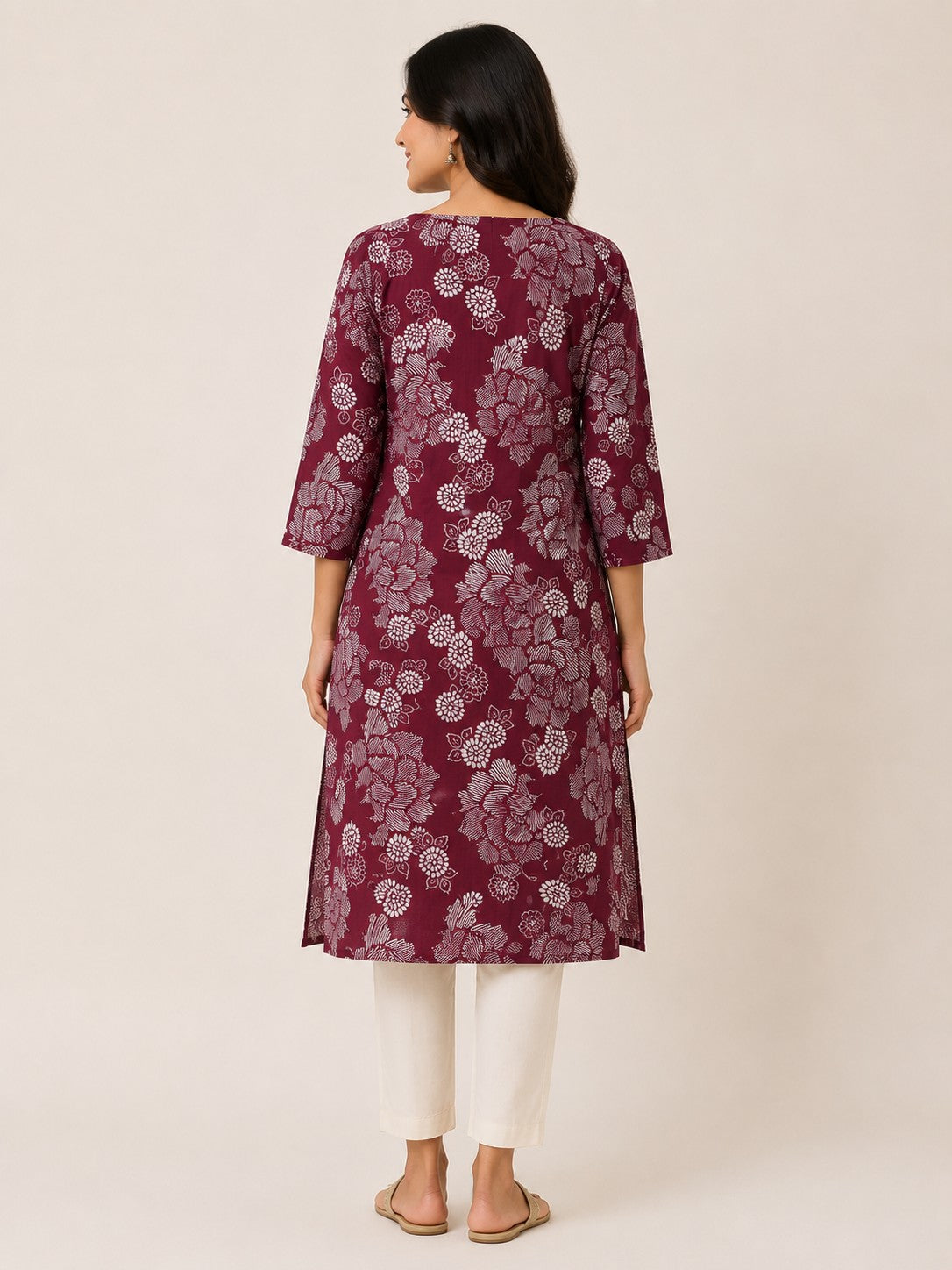 Wine Tonal Floral Kurta - view 2