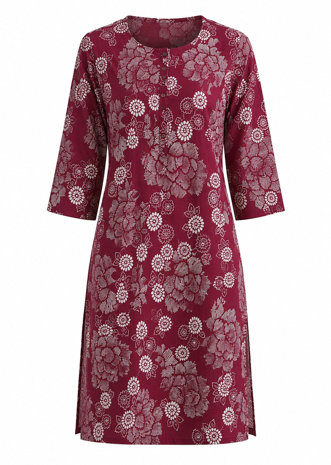 Wine Tonal Floral Kurta - view 3
